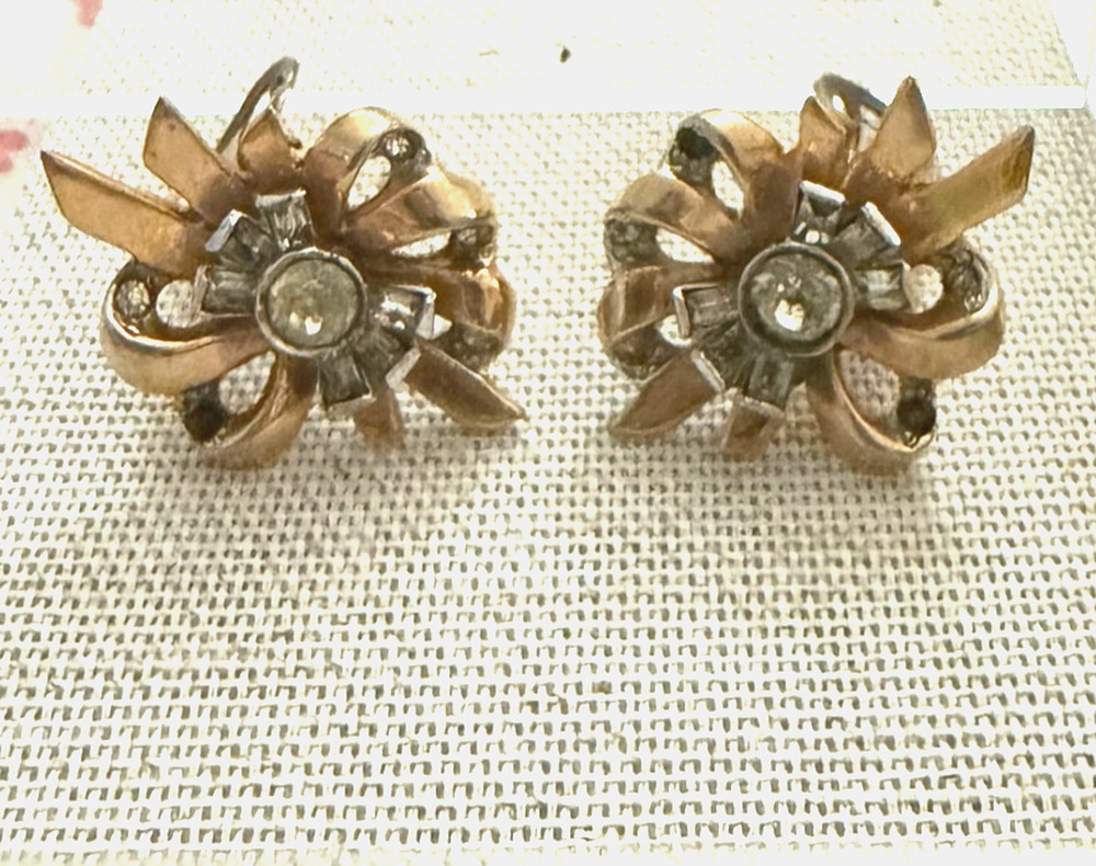 Vintage Signed Mazer Jomaz 1940s Rhinestone & Gold Tone Earrings